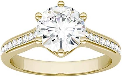 Charles & Colvard 14K Yellow Gold Moissanite 7.5mm Round Engagement Ring, 1.66cttw DEW