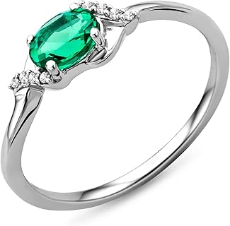 Miore Schmuck Damen 9 Karat Weißgold Diamantring, Ringgröße 50, mit Geburtsstein grüner Smaragd oder blauer Saphir und 8 Diamanten, ideal als Verlobungsring für besondere Anlässe