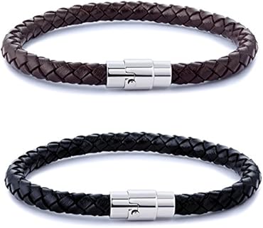 FIBO STEEL 2-3PCS Stainless Steel Braided Leather Bracelet for Men Women Wrist Cuff Bracelet 7.5-8.5 inches