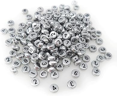 200+ Pieces 4x7mm Silver Round Acrylic Number Letter Beads 0-9 Mixed Plastic Shape Loose Beads for Jewelry Making Bracelets Necklaces Key Chains (Black on Silver)