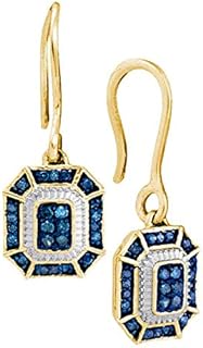 Dazzlingrock Collection 0.21 Carat (Ctw) Blue Diamond Square Dangle Wire Earrings 1/5 Ctw, 10k Yellow Gold