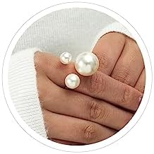 Vintage Pearl Ring Stacking Pearl Cluster Rings Adjustable Open Pearl Full Finger Ring Trendy Personality Pearl Statement Prom Jewelry for Women Girls