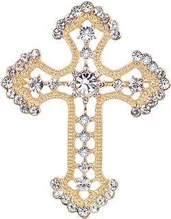 Gyn&Joy Golden Tone Clear Crystal Rhinestones Holy Cross Brooch Pin