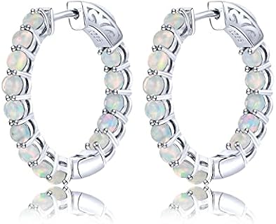 Hoop Earrings for Women Girls Solid 925 Sterling Silver Setting 28 Grains Round Cut Red White Natural Gemstone Birthstone Earring Elegant Style Fine Jewelry for Birthday