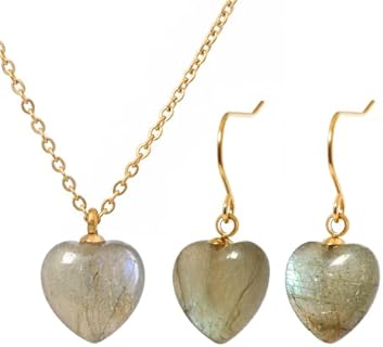 Lobster Clasp Labradorite Crystal Heart Jewelry Set in Stainless Steel for Women and Girls