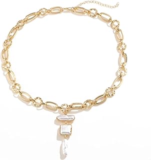 Zinc-made Statement Choker Necklace with Mixed Chain and Organic Pearls, Heart Pendant Design for Sophisticated Ladies