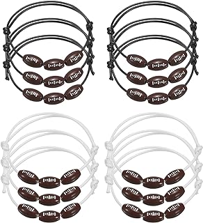 PATIKIL 15x9mm Rugby Football Charm Bracelets, 1Set/12Pcs Sports Beads Bracelet Inspirational Wristbands for Teen Adults Sport Theme Party, Brown