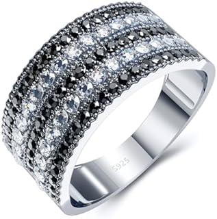925 Sterling Silver Women Rings with White Cubic Zirconia and Black Spinel High Polish Vintage Statement Rings for Women Girls as Gifts Size 6-10
