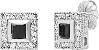 Dazzlingrock Collection 2.99 Carat (ctw) Princess & Round Black & White Diamond Stud Earrings 3 CT, Available in 10K/14K/18K Gold