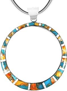 Gemstone Pendant Necklace in 925 Sterling Silver Genuine Turquoise & Gemstones (24" Length)