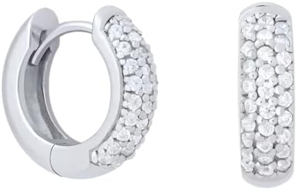 14K Gold Plated Sterling Silver Post Diamond Studded Huggie Earrings,Rose Gold Plated Small Cubic Zirconia Chunky Hoop Earrings for Women 8mm 10mm 12mm