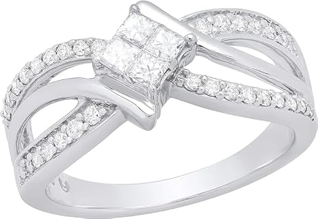 Viraj Jewels 0.50 cts Created Princess & Round White Diamond Ladies Split Shank Bypass Engagement Ring For Women in 925 Sterling Silver