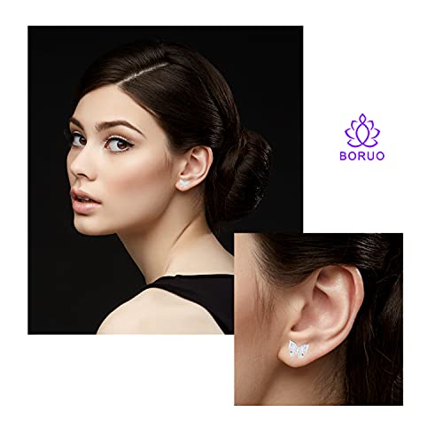 925 Sterling Silver, 14K White Gold/Gold Plated Stud Earrings, Cubic Zirconia Butterfly Stud Earrings/Silver Earrings, Gold Earrings for Women