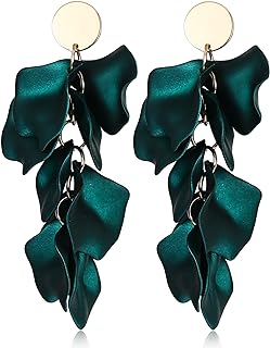 THUNARAZ Acrylic Clip on Earrings for Women Long Rose Petal Earrings Dangle Exaggerated Flower Earrings Drop Statement Floral Tassel Earring