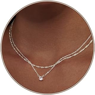 Diamond Necklaces for Women, 18k Gold/Silver Plated Dainty Necklace Simple Silver CZ Diamond Choker Necklaces for Women Trendy Gold Necklace Jewelry Gifts for Girls