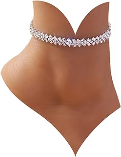 Zeshimb Boho Tennis Ankle Bracelets for Women Silver Rhinestone Tennis Chain Anklet Personality Rhombus CZ Diamond Anklet Summer Beach Tennis Ankle Chain Foot Jewelry for Women Girls