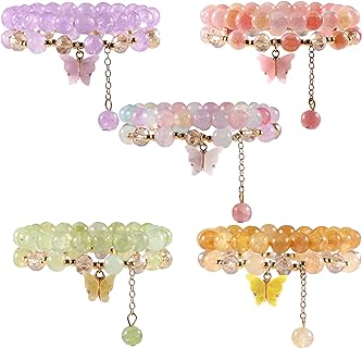 Handcrafted Bohemian Style Beaded Crystal Bracelets by PIPITREE - 10Pc Set with Stainless Steel Bead Chain and Lobster Claw Clasp, Multilayered & Stackable Women's Bracelets - Perfect Jewelry Gift