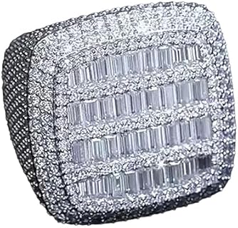 icedout Customised Wedding Men's Ring Baguette Diamond Pinky Statement Ring Billing Rapper Musician Championship Ring 5 Ct 14k White Gold Plated 925 Sterling Silver Birthday Gifts For Him