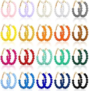 Inbagi 20 Pairs colored Beaded Hoop Earrings for Women Bohemian Bead Earrings Mixed Color Dangle Earrings for Girls