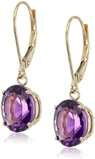 Amazon Collection 14k Yellow Gold Oval December Blue Topaz Dangle Earrings for Women