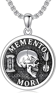 Memento Mori Pendant Necklace for Men and Women, 925 Sterling Silver, Photo-Feature, 22+2 Inch Chain, Hypoallergenic, Ideal Gift for Special Occasions