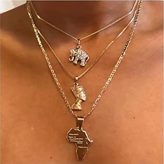 Crystal Elephant Layered Necklace with Ball Chain and Clasp Design for Women and Girls in Distinctive Africa Map Shape