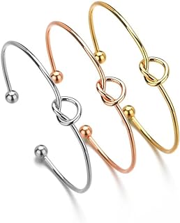 3PCS 14K Gold Plated Forever Love Knot Infinity Bracelets for Women | Gold Bangle Bracelet for Women