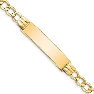 Jewels By Lux Engravable Personalized Custom 10K Yellow Gold Solid Curb Link ID Bracelet For Men or Women Length 8 inches Width 9.97 mm With Lobster Claw Clasp