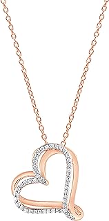 La4ve Diamonds 1/4 Carat Round Cut Natural Diamond Studded Tilted Heart Pendant Necklace (I-J, I2-I3) in Flash Plated Sterling Silver | Jewelry for Women Girls on Mother's Day | Gift Box Included