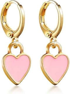 Star Lightning Heart Mini Huggie Hoop Earrings Gold Plated Charm Colorful Enamel Pink Small Crescent Planet Celestial Small Dangle Drop Earrings for Minimalist Birthday Christmas Party Fashion Jewelry Gifts