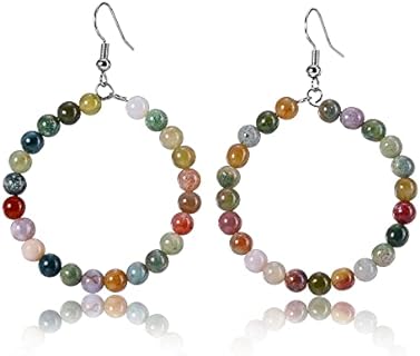 Jovivi French Wire Back Dangle Hoop Earrings with Natural Amethyst Rose Quartz Healing Crystals for Women and Girls