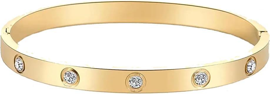 Stainless Steel for Women Men Bracelet Bangle Yellow 18k Gold Plated Diamonique CZ stone crystal size 7.5'' 6.3''