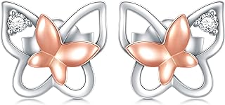 SISGEM Diamond Encrusted Butterfly Stud Earrings in 925 Sterling Silver, Push Back Secure Closure, Classic Elegance for Women and Girls, Perfect Gift for Birthdays and Christmas