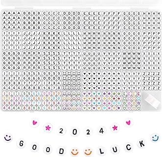 Funtopia White Round Alphabet and Numerical Beads Set for Jewelry Making in Acrylic, with Smile Face, Heart, and Star Charms