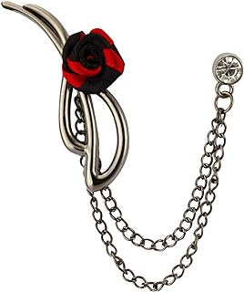 Knighthood Pin Clasp Silver Bow Brooch, Stainless-Steel with Red and Black Rose Design, Ideal Gift for Men