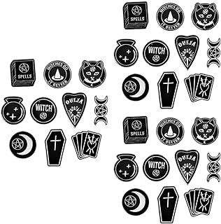 GALPADA Retro Punk Brooch - 30 Pcs Witches Hat & Black Cat Designs with Pin Clasp, Vintage Alloy Accessory