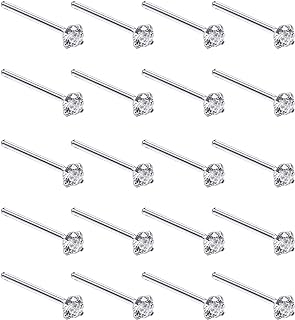 Silver Set of 20 Round Clear Simulated Diamond Nose Stud Box 1.5 mm Straight