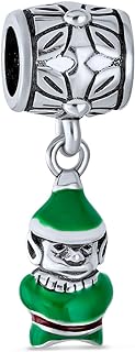 Green Christmas Holiday Red Bow Green Wreath Green Mistletoe Holly Dangle Charm Bead For Women Teen Enamel .925 Sterling Silver Fits European Bracelet