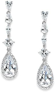 Mariell Linear Pear Shaped Teardrop CZ Bridal Dangle Earrings for Wedding, Prom or Pageant