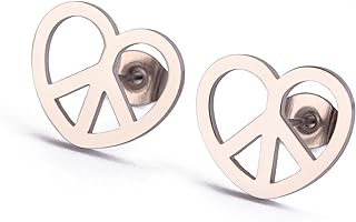 Stainless Steel Peace Sign Stud Earrings with Screw Back for Women, Vintage-Inspired Geometric Design