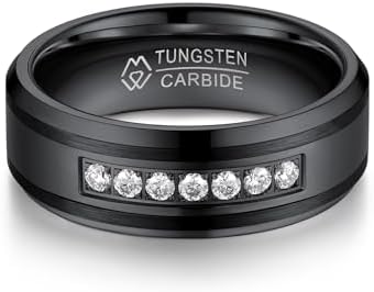 MomentWish 8mm Tungsten Wedding Rings, Valentine's Day Gift Birthday Gifts, Moissanite Engagement Ring for Men, Silver/Black Tungsten Eternity Band