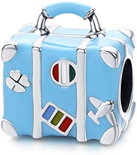 MEETCCY Travel Themed Car Charm with Red Gem for Women, 925 Sterling Silver Bracelet Charm, Ideal for DIY Projects