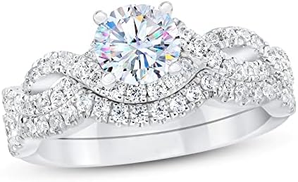 Women's Platinum-Plated Silver Engagement Rings: 1.5 Carat Moissanite Bridal Set in Round Design, Premium Quality and Expressive Elegance