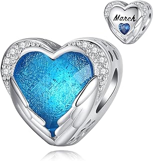 Angel Wind Guardian Truth Charm Bracelet with CINKOLA Birthstone Charms - Perfect Fit for European Style Bracelets, Heart Bead Design, Happy Birthday Gift for Women