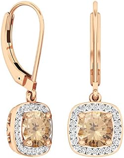 Dazzlingrock Collection 10K 6 MM Each Round Gemstone & White Diamond Ladies Halo Style Dangling Drop Earrings, Rose Gold
