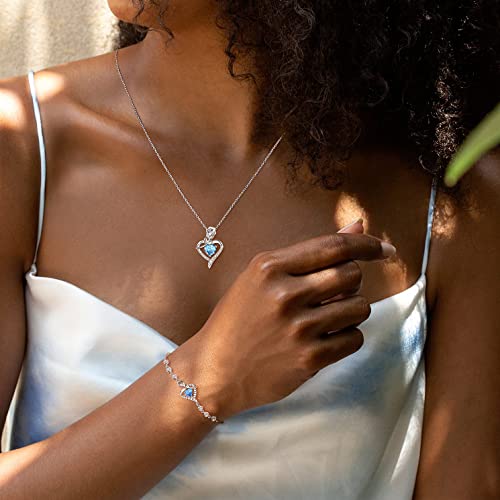 Rosy Reverie Valentines Day Gifts Birthstone Necklace for Her Sterling Silver Genuine or Created Gemstone Rose Flower Heart Pendant Necklace Anniversary Birthday for Women Girls Mom Wife Lady