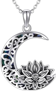 Lotus Flower Necklace 925 Sterling Silver Lotus Moon Pendant Necklace Jewelry Gifts For Women