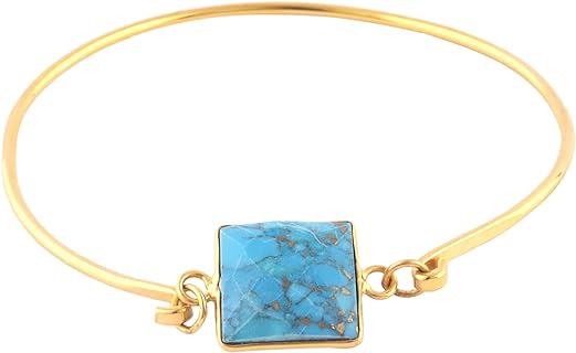 Copper Turquoise Square Bangle Bracelet by Guntaas Gems: Gold Plated Brass, Fixed Size- Perfect Gift for Women