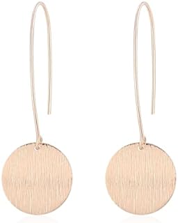 Long Gold Circle Round Dangling Earrings for Women Lightweight Circle Disc Coin Geometric Flat Brushed 18k Gold Plated Drop Dangle Hanging Hoop Earrings for women Gift for Her
