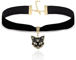 Classic Black Velvet Cat Choker with Durable Alloy Chain for Women and Girls, Perfect for Halloween and Cosplay Events